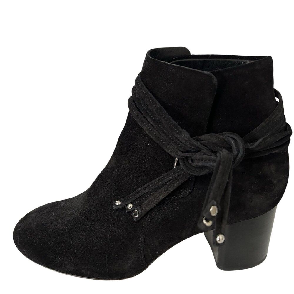 Rag & Bone Dalia Black Suede Wrap Tie Ankle Bootie Shoe 37 6.5 Festival Boho